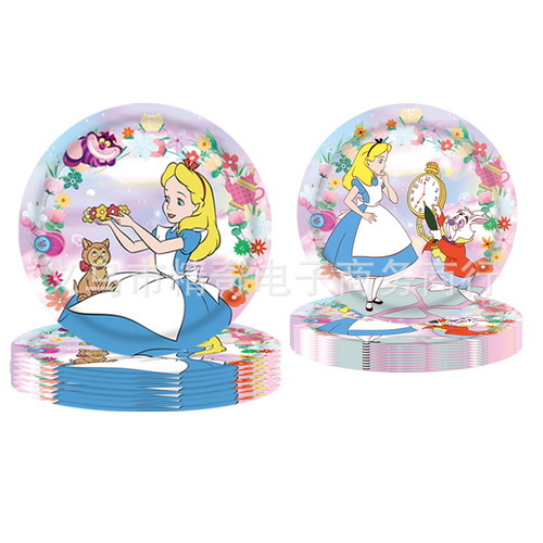 New Alice in Wonderland Theme Decor Tea Party Scene Setting Children's Paper Plate, Napkin, Tablecloth Set