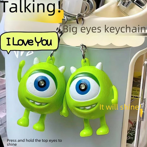 Big-eyed keychain talking plush confession tool sound and light pendant big-eyed monster keychain 