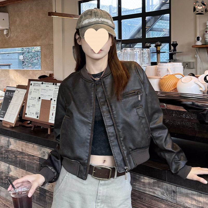 American Baseball Uniform Leather Jacket for Women 2026 Autum New Loose Fashionable Versatile Motorcycle Leather Jacket with Western Style