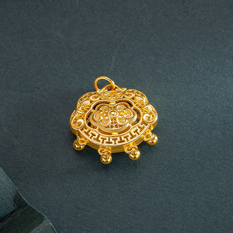 Boutique d'or avec pendentif de verrouillage de cloche de sécurité méthode ancienne pendentif de corde de cloche de couleur or creux en or cadeau_voghion.com