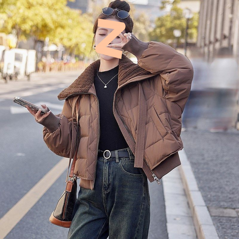短款羽绒服2025冬季小个子高级感超好看美羊羔毛拼接立领面包服女