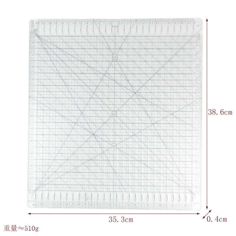 Diseño de prendas de vestir acrílico 90 ° regla de costura de tela de corte de tela doble regla de patrón de tela de corte