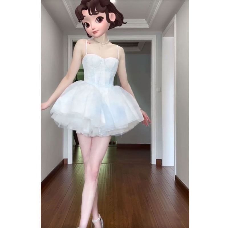 法式花嫁礼服蓝色lolita抹胸拖尾连衣裙洋装洛丽塔公主蓬蓬显瘦|undefined