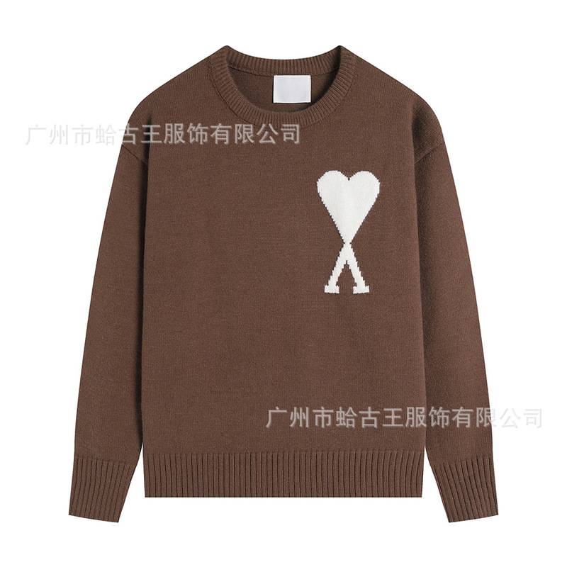 AMI ANCIENT 秋冬新款男女情侣休闲圆领毛衣提花爱心保暖针织上衣|undefined