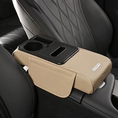 Armrest box pad — High-Quality Leather Car Tissue Box - small-size-off-white-color