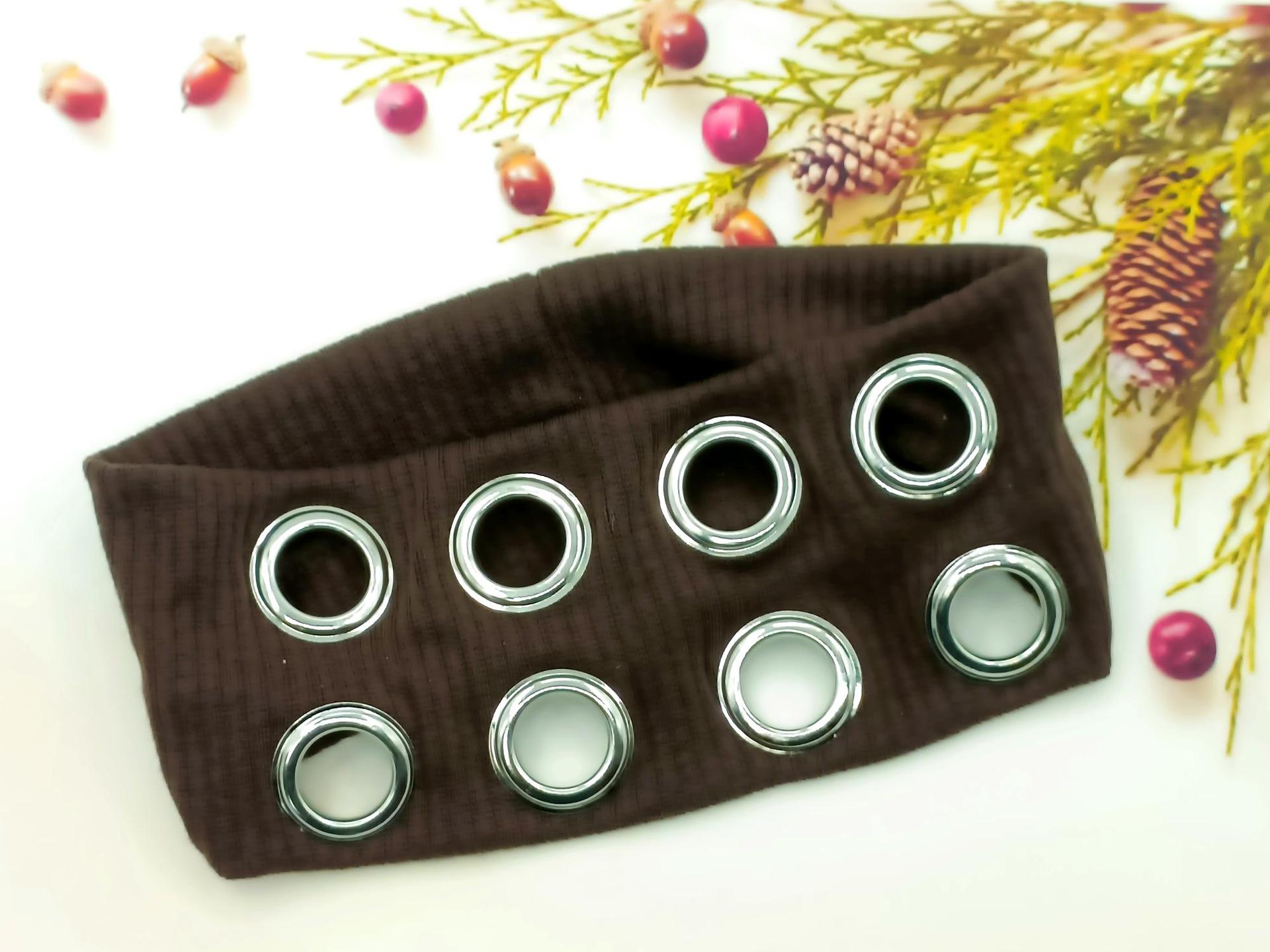 HW241201-20x8cm针织布+8气眼朋克风钉釦头带-