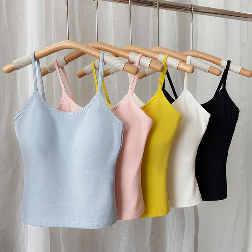 2026 spring and summer vest, hot girl slim with chest pad, threaded back, Korean base, outer top for women