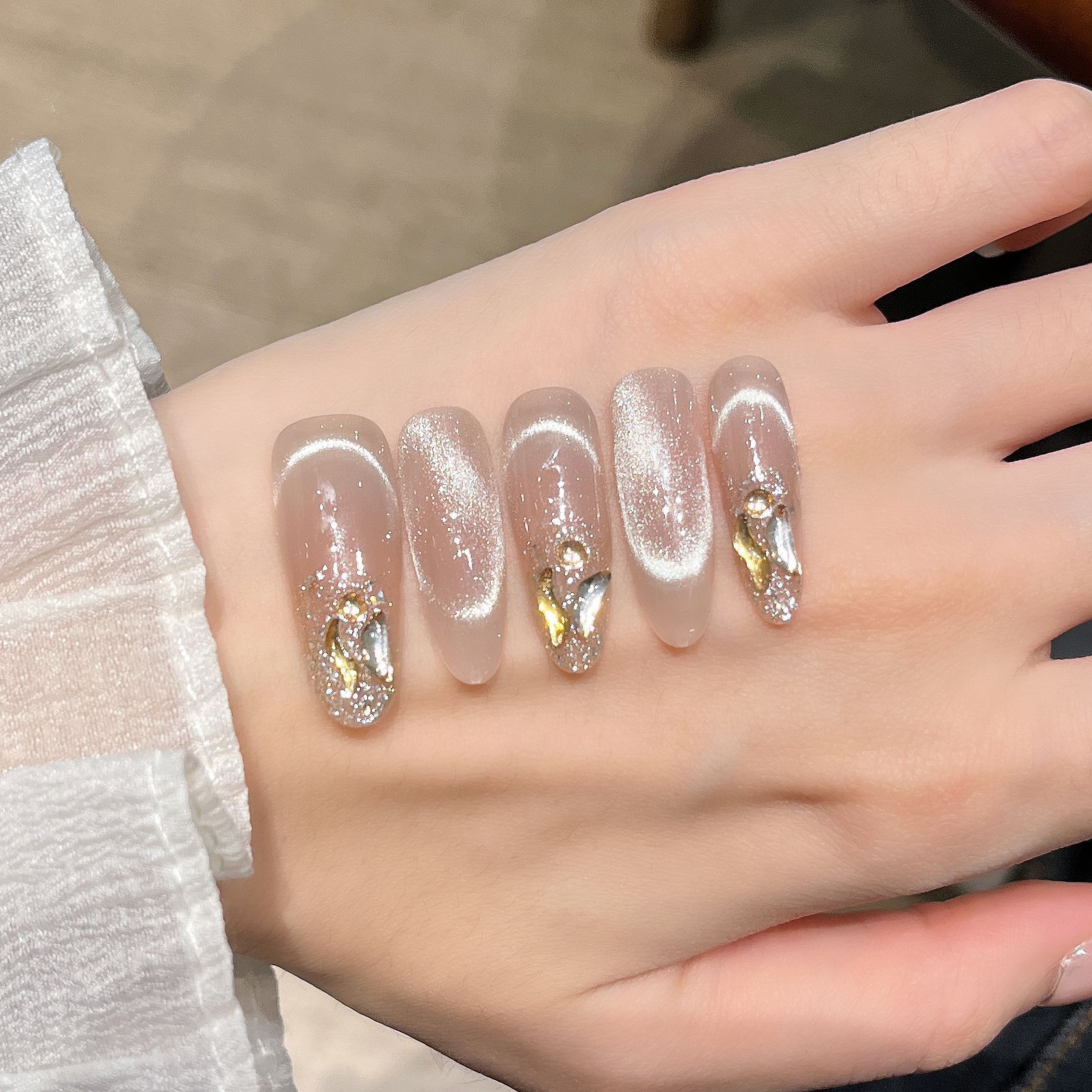 Uñas postizas de ojo de gato transfronterizas, piezas de uñas hechas a mano, uñas postizas, arte de uñas portátil, estilo largo de alta gama.