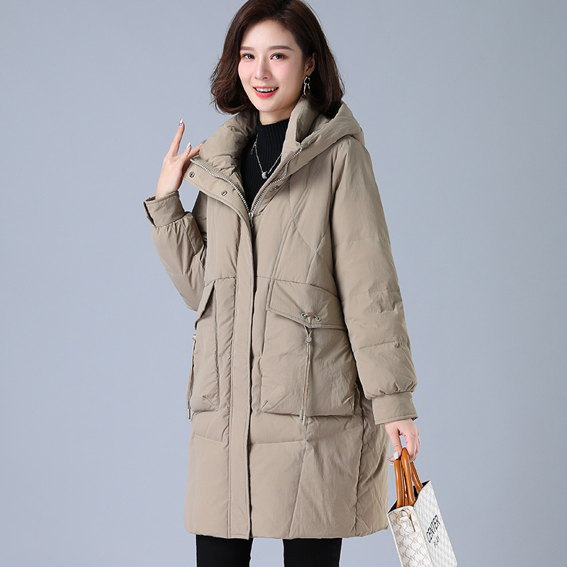 [Strength Down Factory] plus size Loose Mid-length Hooded Down Jacket Women's 2024 Winter New Down Jacket