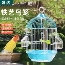 跨境鸟笼小型悬挂观赏虎皮鹦鹉笼加粗铁艺圆柱形圆形热销鸟笼