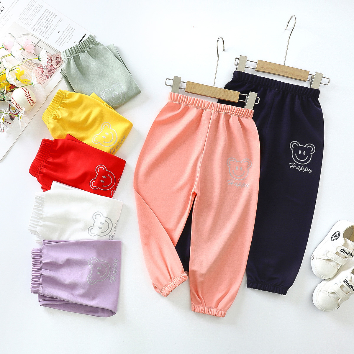 儿童防蚊裤夏季冰丝人棉运动裤女童九分裤新款韩版男童阔腿裤|ms