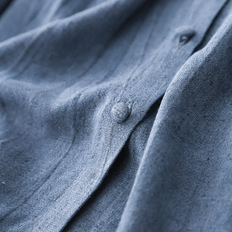 Women's Solid Color Button Down Cardigan Shirt Heavy Duty Cotton Linen Round Neck Three Quarter Sleeves Loose Fit Artistic Versatile Breathable Top_ecoleips.com