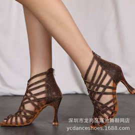 瑶池女式成人专业拉丁伦巴salsa舞鞋Heels爵士舞蹈软底炫闪高端靴