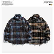 街头复古潮牌日常通勤格子衬衫男女无性别翻领廓形休闲衬衫外套