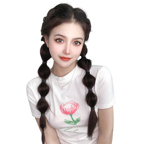 Internet celebrity bubble braid wig braid grab clip ponytail wig female sweet and cool double ponytail twist braid boxer braid fake ponytail