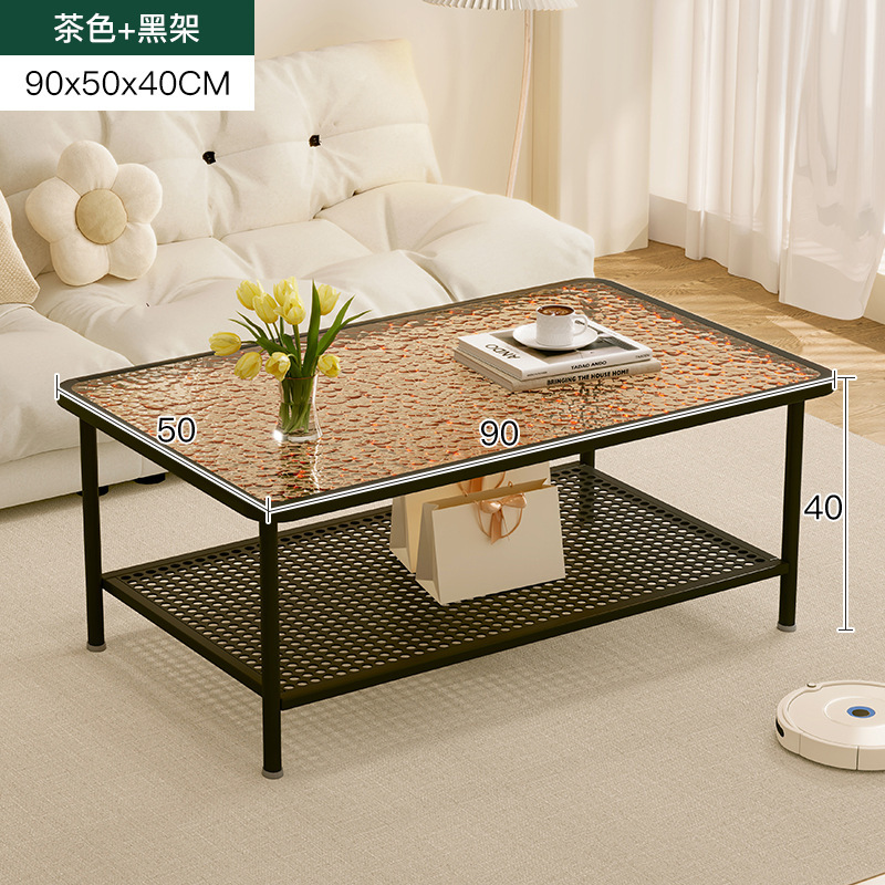 Mesa lateral del sofá Mesa de centro de la sala de estar para el hogar Mesa de té de lujo ligera de alta calidad Mesa de té Estilo crema Mesa pequeña de vidrio templado