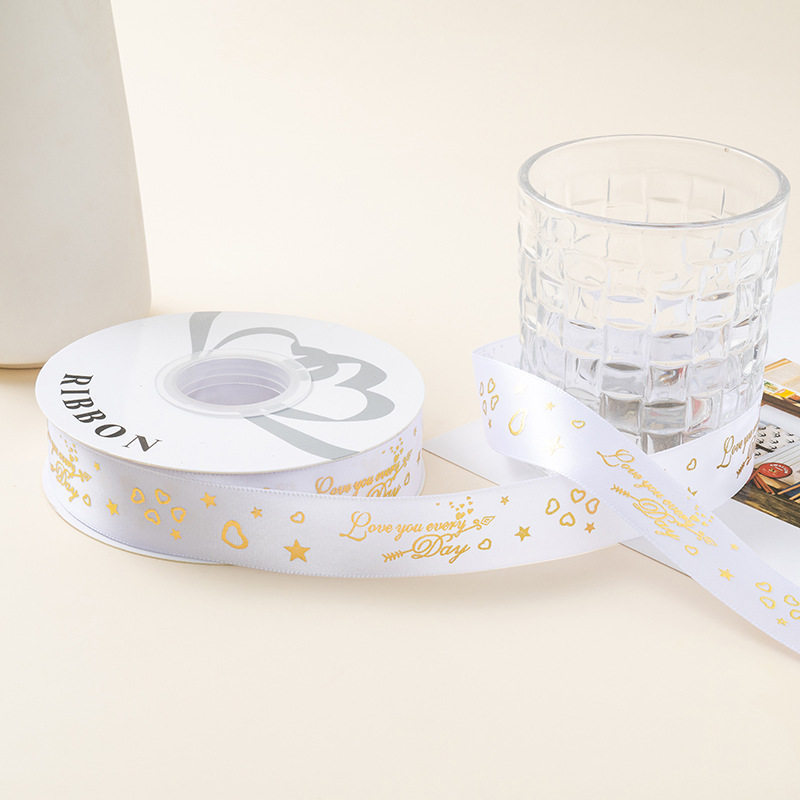 Estampado de oro amor cinta cinta de seda regalo embalaje regalo colorido pastel decoración cinta accesorios cinta de arco