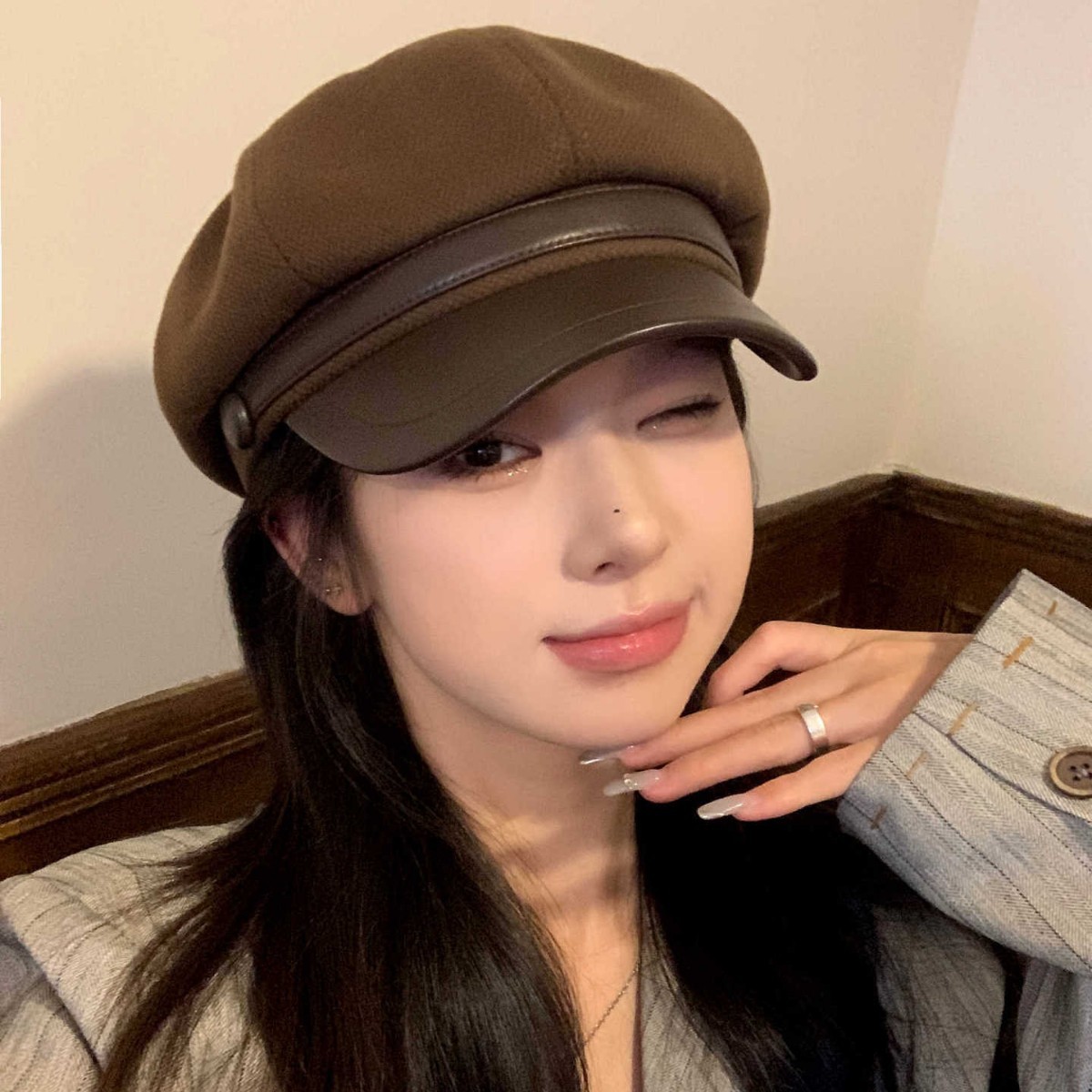 2025春秋美拉德穿搭帽子女高品质复古皮沿八角帽百搭显脸小报童帽