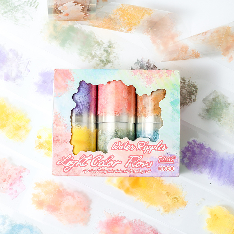 Color claro, rima, acuarela, estilo manchado, pet troquelado, cinta de cuenta de mano, etiqueta de material decorativa de fondo de tinta de cuenta de mano de bricolaje