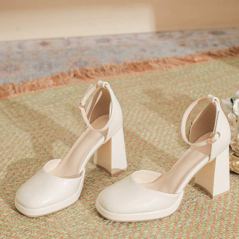 Not Tiring Feet Wedding Shoes New Hollow Thick Heel Square Toe Buckle Mary Jane Women's Shoes White Waterproof Platform High Heels for Women Not Tiring Feet Wedding Shoes New Hollow Thick Heel Square Toe Buckle Mary Jane Women's Shoes White Waterproof Platform High Heels for Women