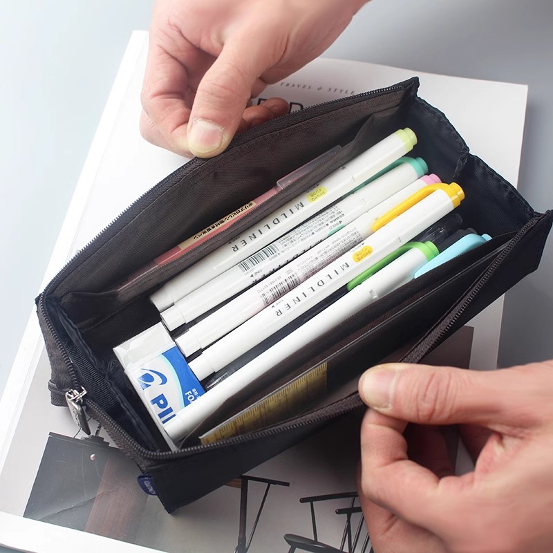 Estuche de lápices tridimensional creativo de estilo japonés, cuadrado, abierto por ambos lados, con asa, bolsa de papelería de gran capacidad para estudiantes.