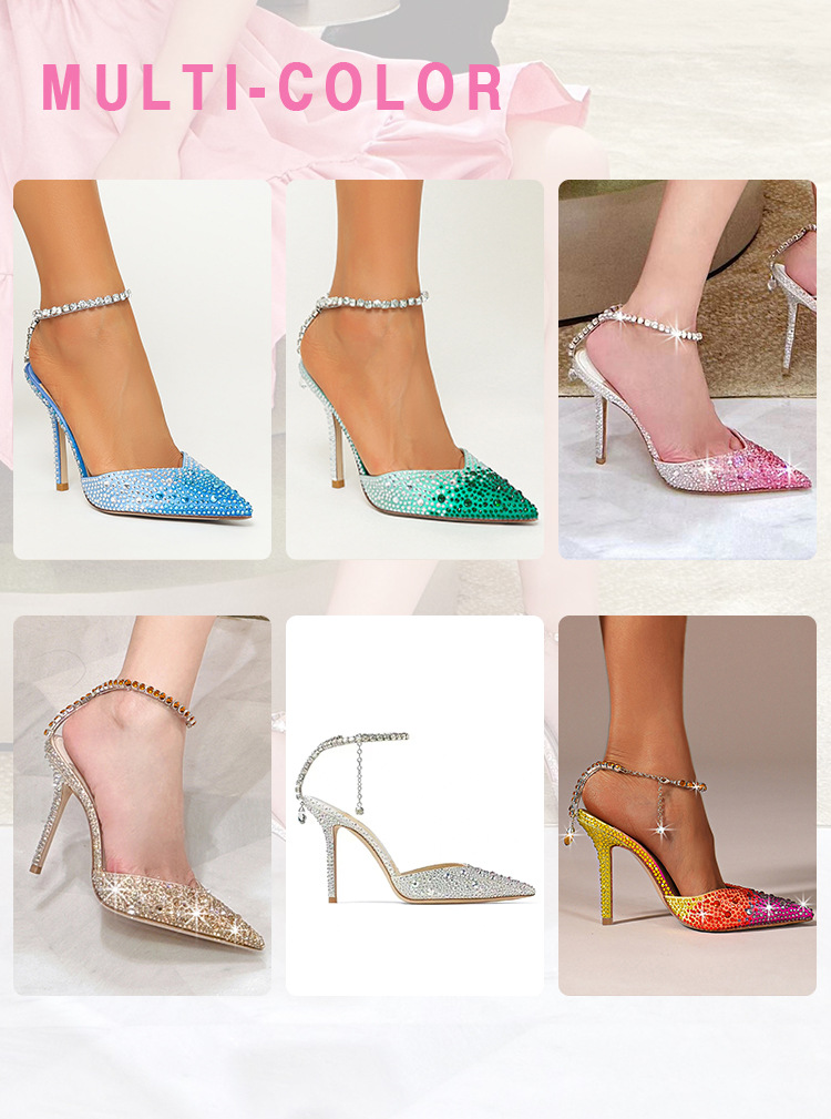 Senior sense gradient full diamond glass slipper fairy high heels diamond sandal wedding shoes_voghion.com