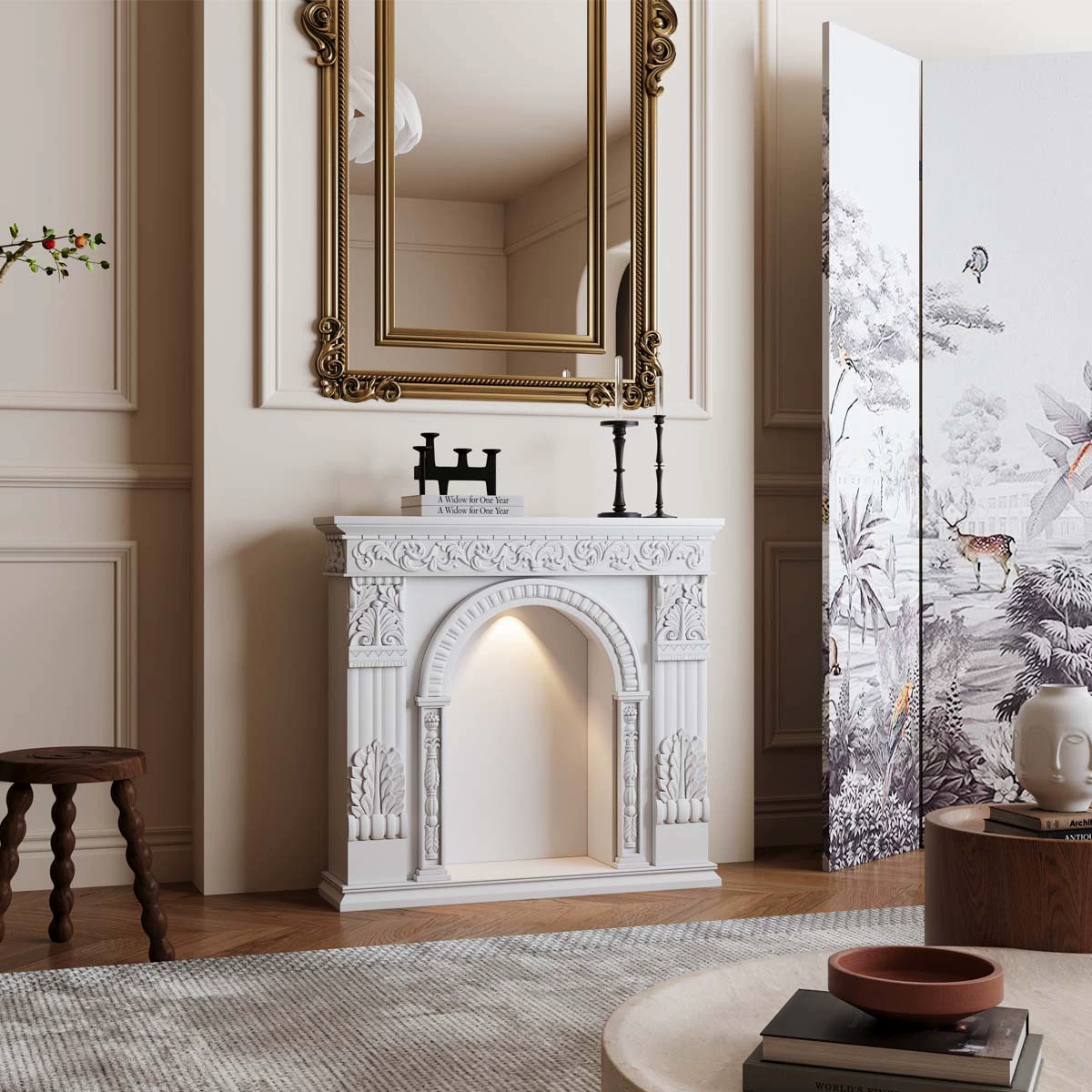 Французский резной каминный шкаф кремовый ветер с лампой ретро шкафчик европейский американский шкаф для гостиной