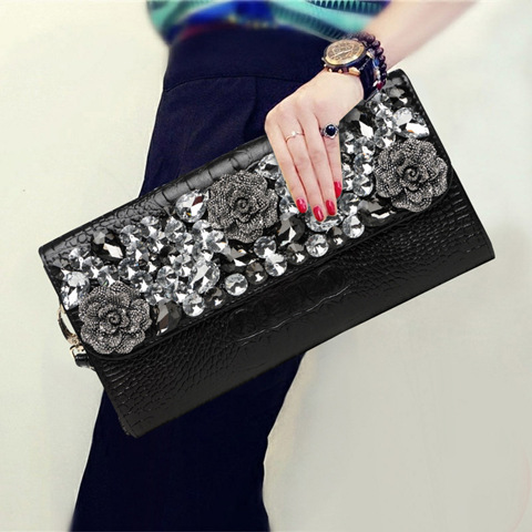 Elegant Diamond-Encrusted Women's Clutch Bag, Fashionable Genuine Leather Large Capacity Evening Bag For Banquets - Thumbnail 8
