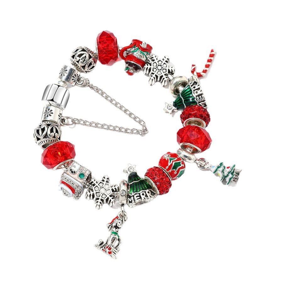 Christmas Beaded Bracelets Christmas Series DIY Green Christmas Tree Bell Pendant Ladies Snake Bone Bracelet Christmas Gift_voghion.com