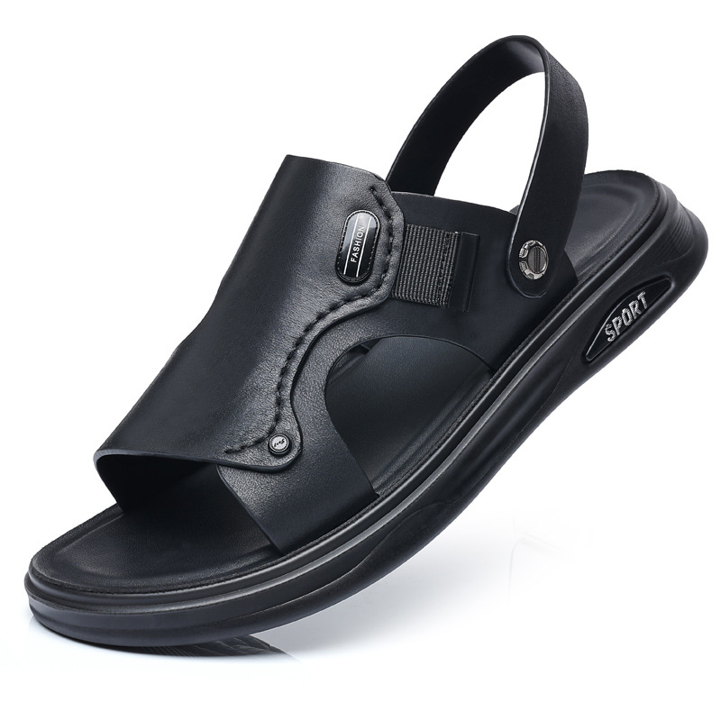 Verano de piel de vaca de cabeza zapatos de playa para hombres sandalias de cuero zapatillas casuales de cuero para hombres zapatillas respirables para hombres