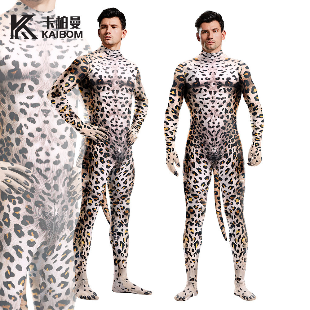 Cross-Border New Animal Snake Pattern Series Cos Same Style Stage Performance Clothing Printed One-Piece Bodysuit for Men and Women