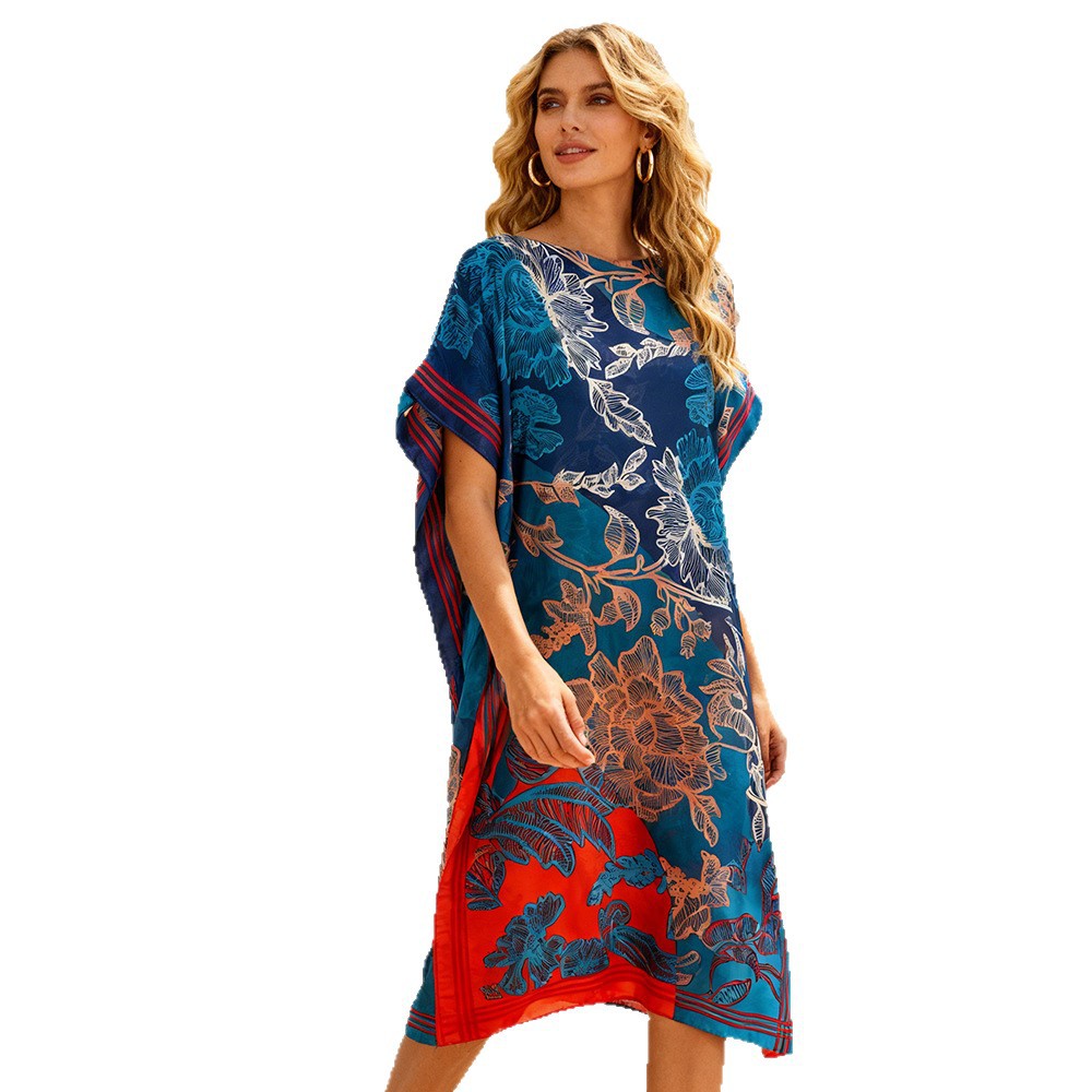 2026 nuevos productos de explosión de moda europea y americana chale de playa bikini blusa de color contrastante vestido de color