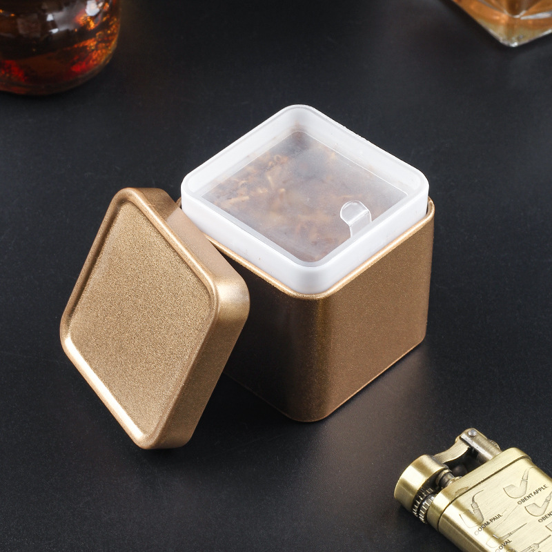 烟丝罐便携滤芯迷你小号方形烟丝盒马口铁金属罐时尚烟盒烟草盒