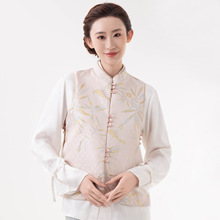 批发新中式女士开衫国风提花春装马甲女2025春夏立领坎肩马夹上衣