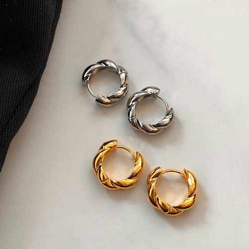 European and American gold twist earbuds for women light luxury niche design circle earrings real gold electroplating high-end earrings wholesale