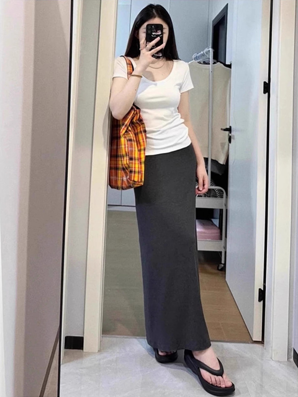 妊婦のゆったりカジュアルロングスカート夏薄手アウター新しいスタイル腹部なしミドル丈ヒップカバーフィッシュテールスカートマタニティウェア|undefined