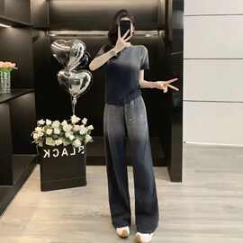 渐变色印花韩系夏套装女时尚减龄休闲运动渐变色短袖阔腿裤两件套