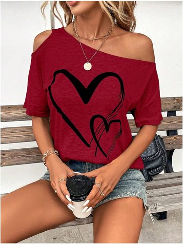 Eurasian cross-border Amazon design summer new sexy off-shoulder print casual foreign trade heart T-shirt