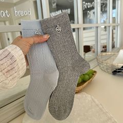 襪子女春夏新品韓系egg愛心扣韓系純色微壓麻花棉質中筒堆堆襪