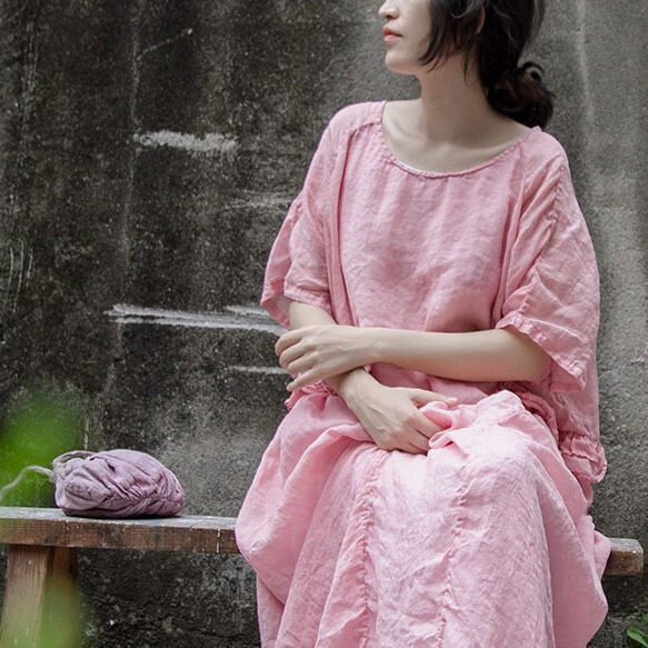 Shan Qian Nian Yi Summer Age-reducing Elegant Fairy Travel Style Robe Ramie Double-layer Lotus Leaf Waist Design Sense Dress Shan Qian Nian Yi Summer Age-reducing Elegant Fairy Travel Style Robe Ramie Double-layer Lotus Leaf Waist Design Sense Dress