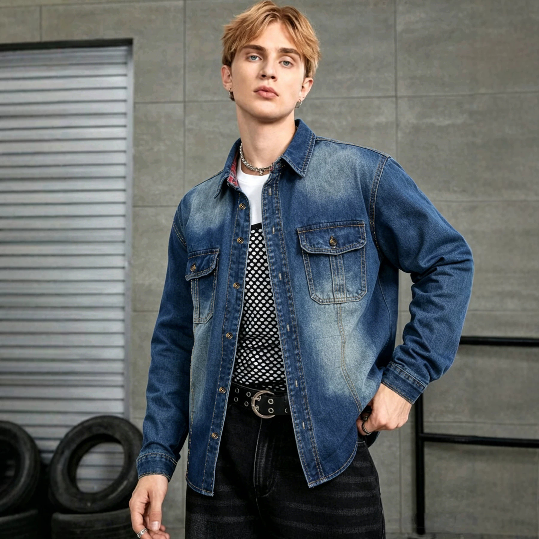 Men's American Style Long Sleeved Shirt Spring Summer Denim Jacket Washed Youth Cross Border Casual Clothing_viptrois.com