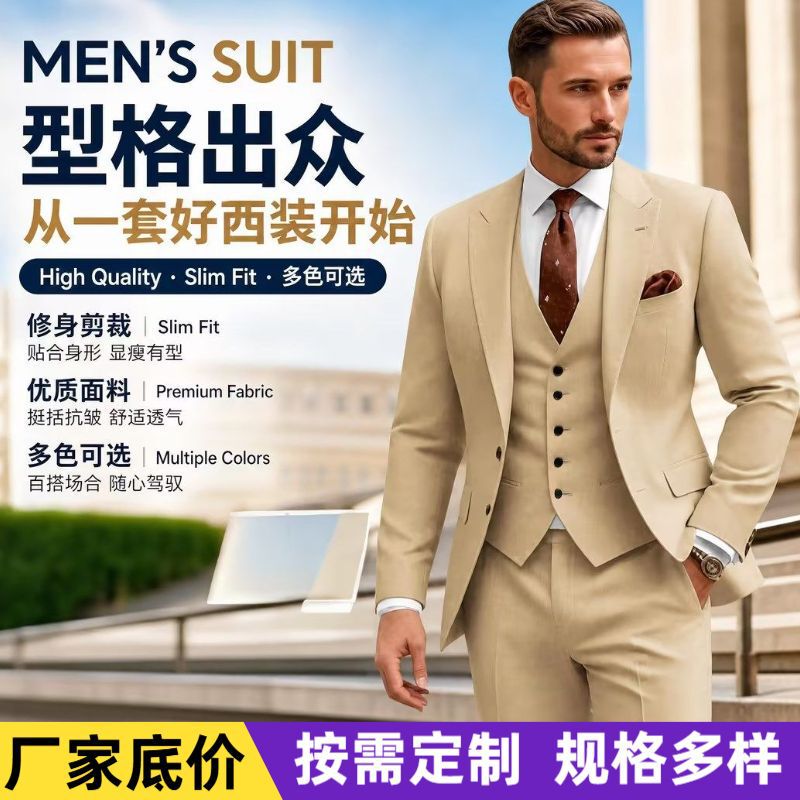 Men's Slim-Fit Suit Set with a High-End Feel, Groom's Wedding Suit, Casual Suit, Formal Wear Men's Slim-Fit Suit Set with a High-End Feel, Groom's Wedding Suit, Casual Suit, Formal Wear