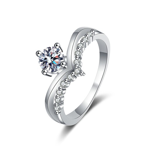 XDY925 silver V-shaped micro-set ring four-claw moissanite diamond ring for women factory direct sales one piece dropshipping Korean version simple