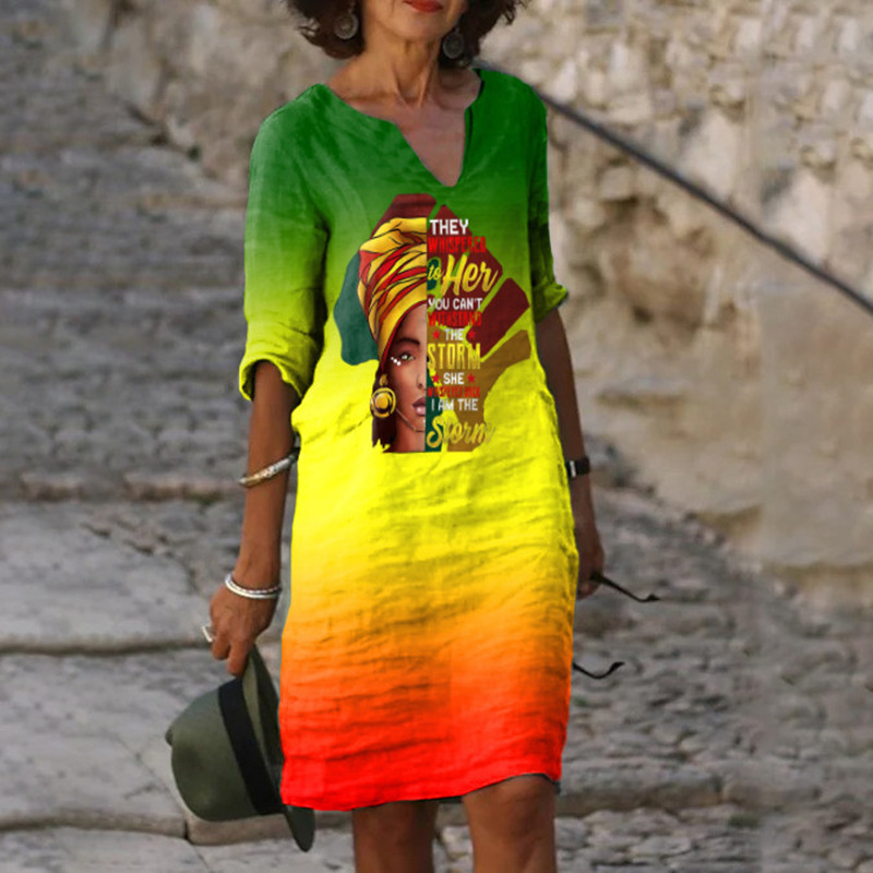 Four-sided elastic 2022 new dress 3D printed geometric pattern skirt style loose and comfortable