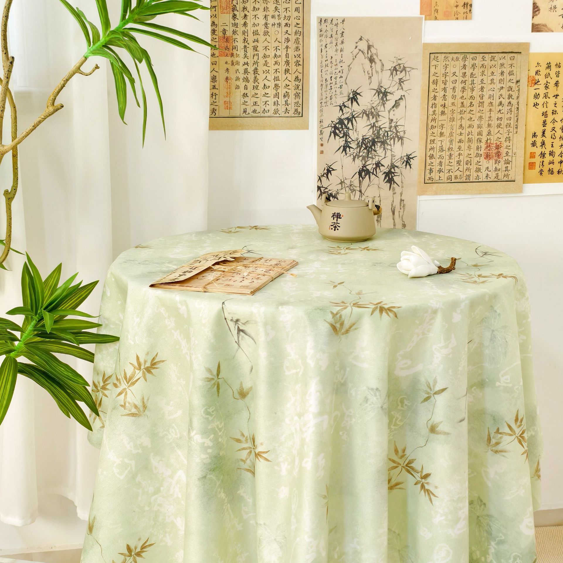 New Chinese Style Tablecloth Ink Style Ink Bamboo Ceremony Tea Room Layout Background Kindergarten School Coffee Table Mat Classical