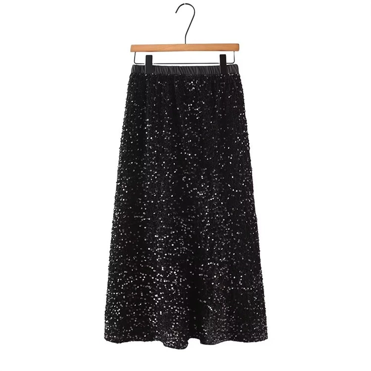 Модная длинная юбка больших размеров 200 кг жира MM2024 Весенняя покрывающая эластичная юбка с высокой талией и блестками Юбка A- Line 439