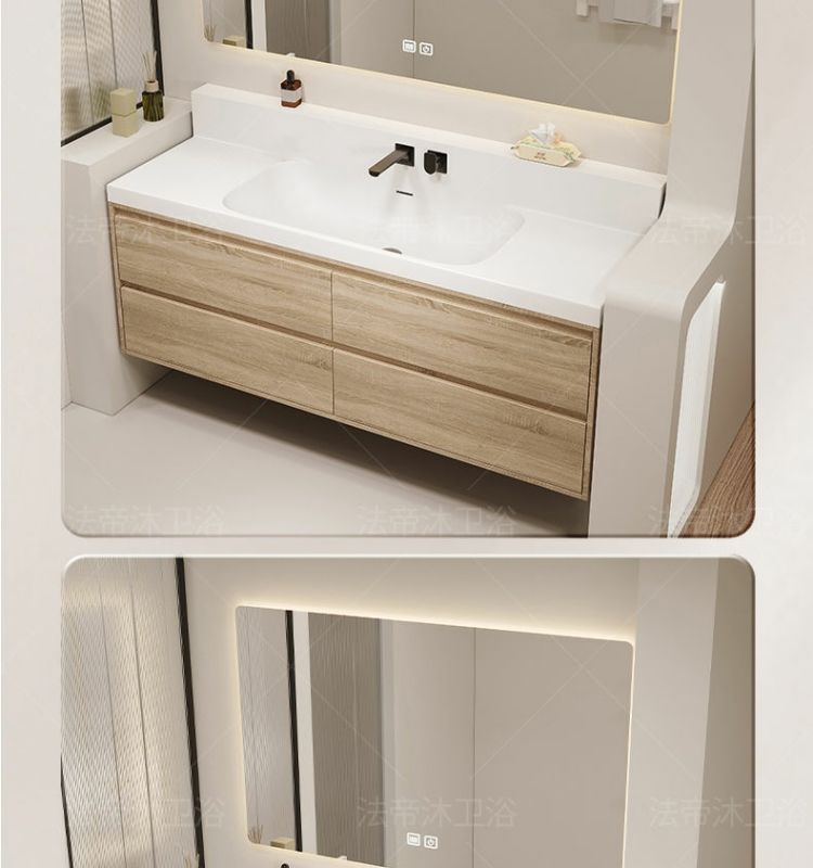 Japanese-style bathroom cabinet combination 75/85/95/105/115 wall-mounted faucet, seamless rock plate basin, solid wood washbasin undefined