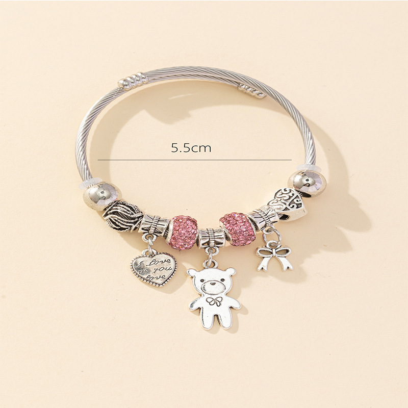 Panjia pulsera Dora DIY cuentas explosivas transfronterizas arco de oso colgante de letra en forma de corazón pulsera de acero inoxidable image 4