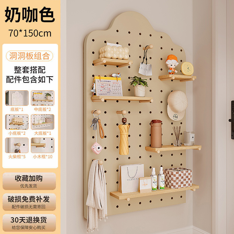 Estandarte de exhibición de almacenamiento en pared de madera de mesa doméstica con agujero redondo de agujero de placa