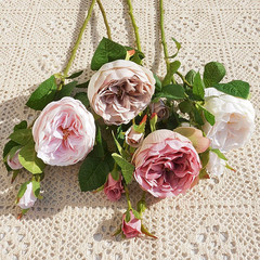 52cm單枝3頭奧斯汀玫瑰 仿真花假花情人節婚慶花家居攝影裝飾花卉